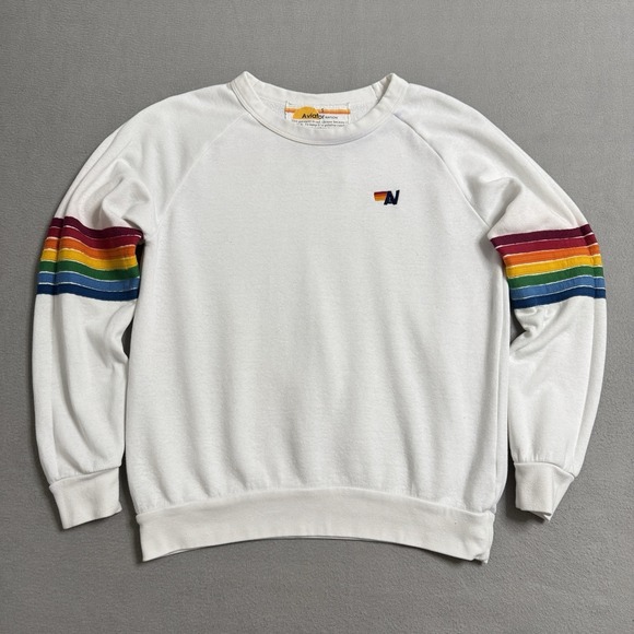 Aviator Nation Tops - Aviator Nation Sweatshirt Womens Small White Rainbow Stripe USA Pullover Retro